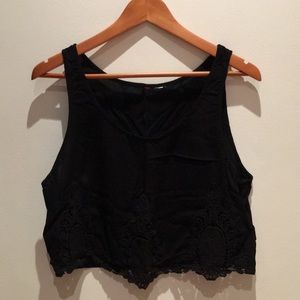 Black tank top with crochet edges